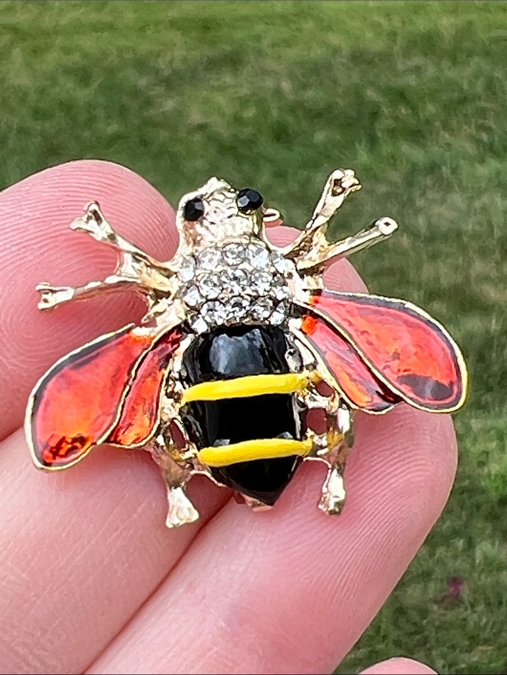 Bumblebee Gold-Tone Enamel Rhinestone Bug Small Brooch